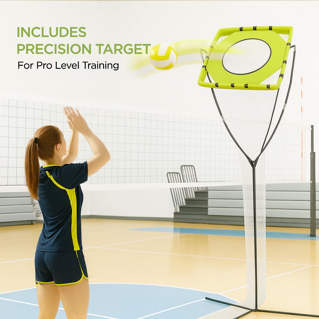 Volleyball Setter Training Net Volleyball Setting Trainer with Target Cloth Adjustable Height 7.5 to 11.5 ft Adjustable Angle for Indoor Outdoor Serving Spiking and Setting Practice Includes Carry Bag