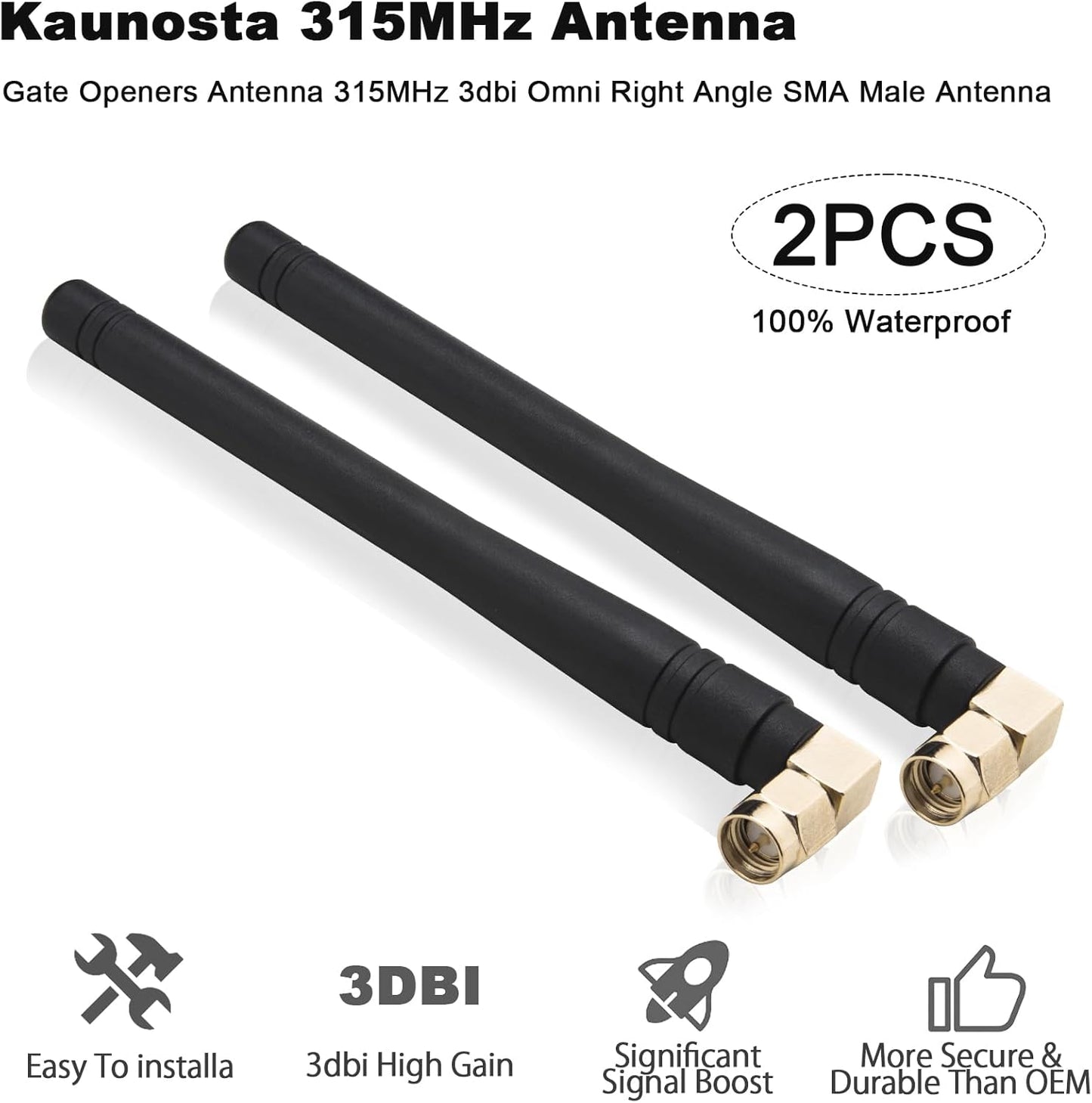 Kaunosta 315MHz 3dBi (2-Pack) CC1101, CCU3, SMA Male Antenna Right Angle Omni-Directional Antenna for Garage Door
