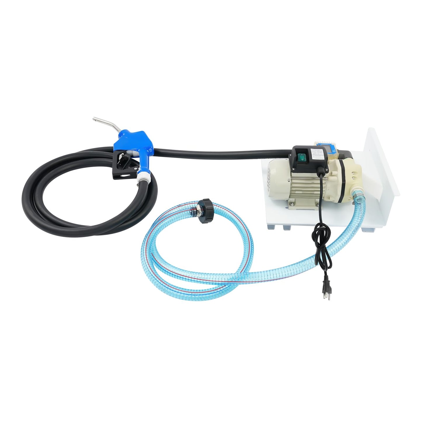 faoeqqEga 370W Electric Diaphragm Transfer Pump, 10.57 GPM Flow Rate w/LCD Flowmeter and Auto-Stop Nozzle, Wall Mount Bracket for Workshop, Farm & Job Site