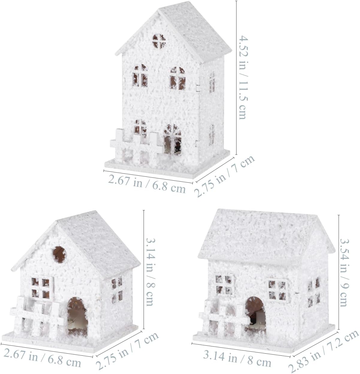 TOYANDONA LED Lighted Christmas Village Houses - 3Pcs Wooden Tabletop Decor for Holiday Display