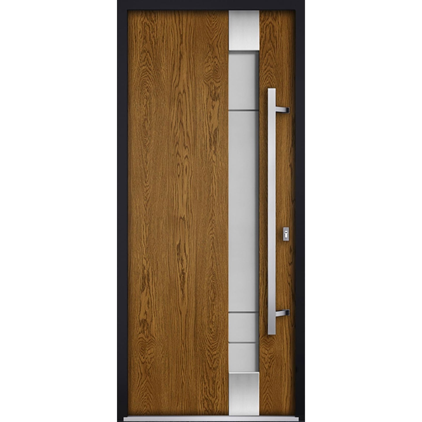 VDOMDOORS Deux 1713 | Natural Oak | Exterior Steel Single Front Door with transom | Left-Hand inswing | Size: 36" x 80" | Prehung
