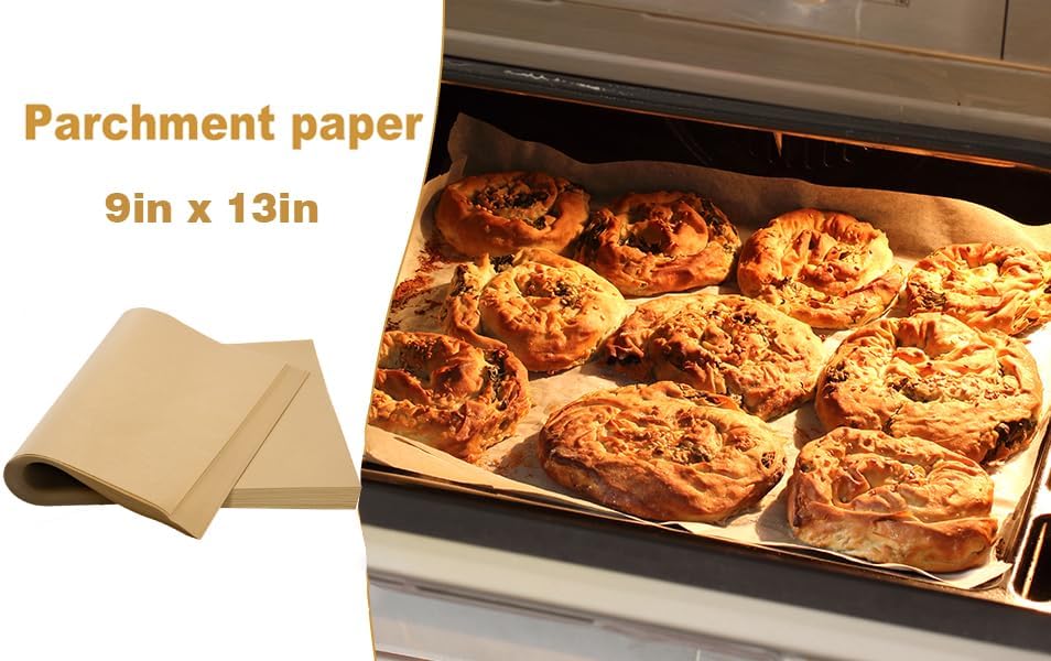 Skiennix Unbleached Parchment Paper - 100 PCS Nonstick Baking Sheets | 23cm x 33cm, High-Temperature Resistant