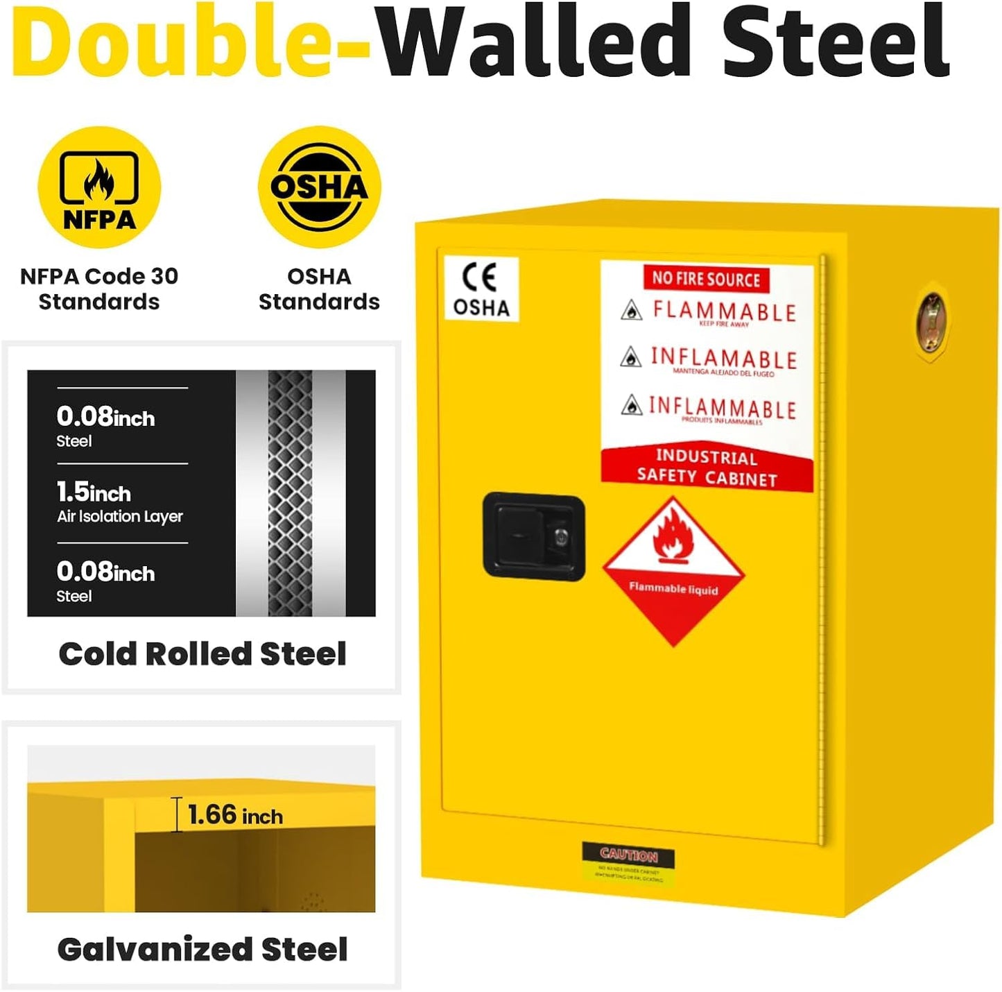 YTOXEO 16 Gallon Flammable Storage Cabinet, 23.5" H x 18.11" W x 18.11" D Thickened Galvanized Steel Flammable Safety Cabinet, Fire Safety with Adjustable Shelf, for Industrial and Home Use