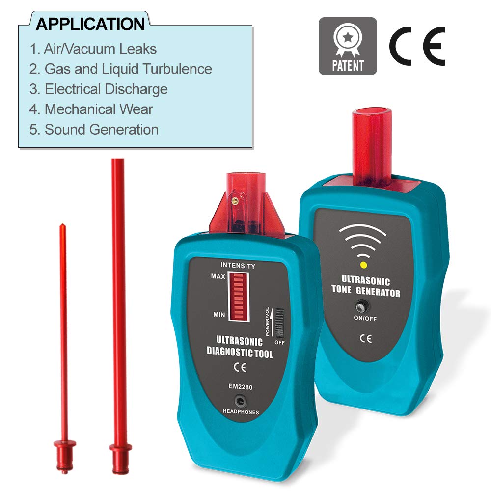 allsun Ultrasonic Leak Detector Diagnostic Stethoscope 36-44kHz Air/Contact Probe,Kit w/Rotary Volume,Tone Generator,Find Vacuum Gas Seal Faults,Auto& Industrial Leak Detection Tool