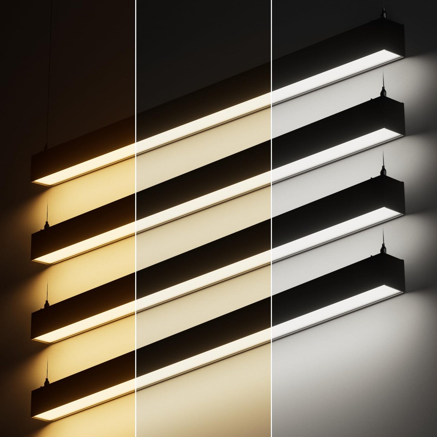 LEONLITE 4FT Linkable LED Linear Light, 40W 4600lm Dimmable Architectural LED Suspension Office Lighting Fixture, 3CCT, ETL Listed, Matte Black Aluminum Housing, Pack of 4