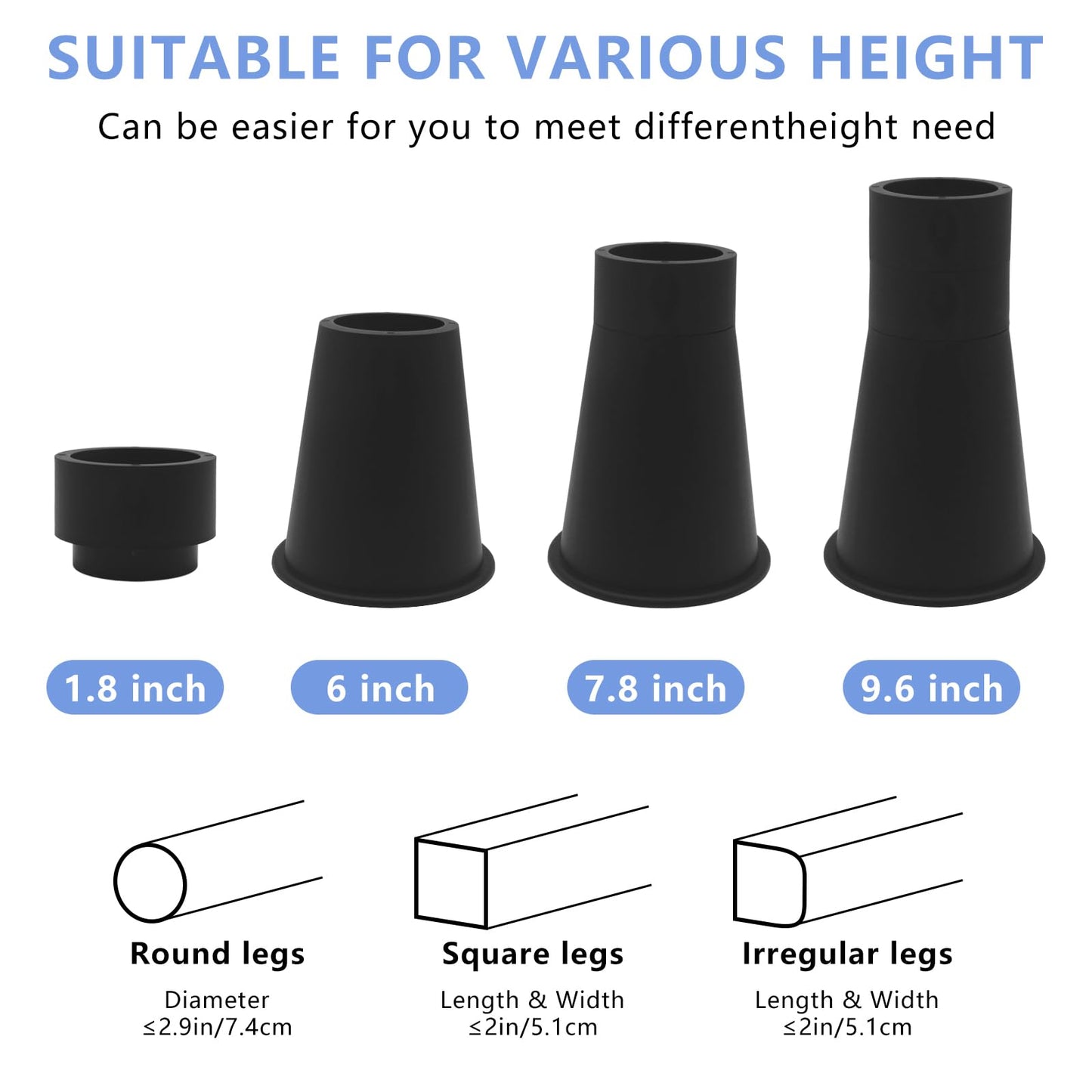HANIHUA 9 Pack Bed Risers Furniture Risers 6 inch Heavy Duty, Bed Lifts Risers for Table, Couch, Desk, Chair Legs, Refrigerator, Bed Frame Risers Supports Up to 3,300 Lbs