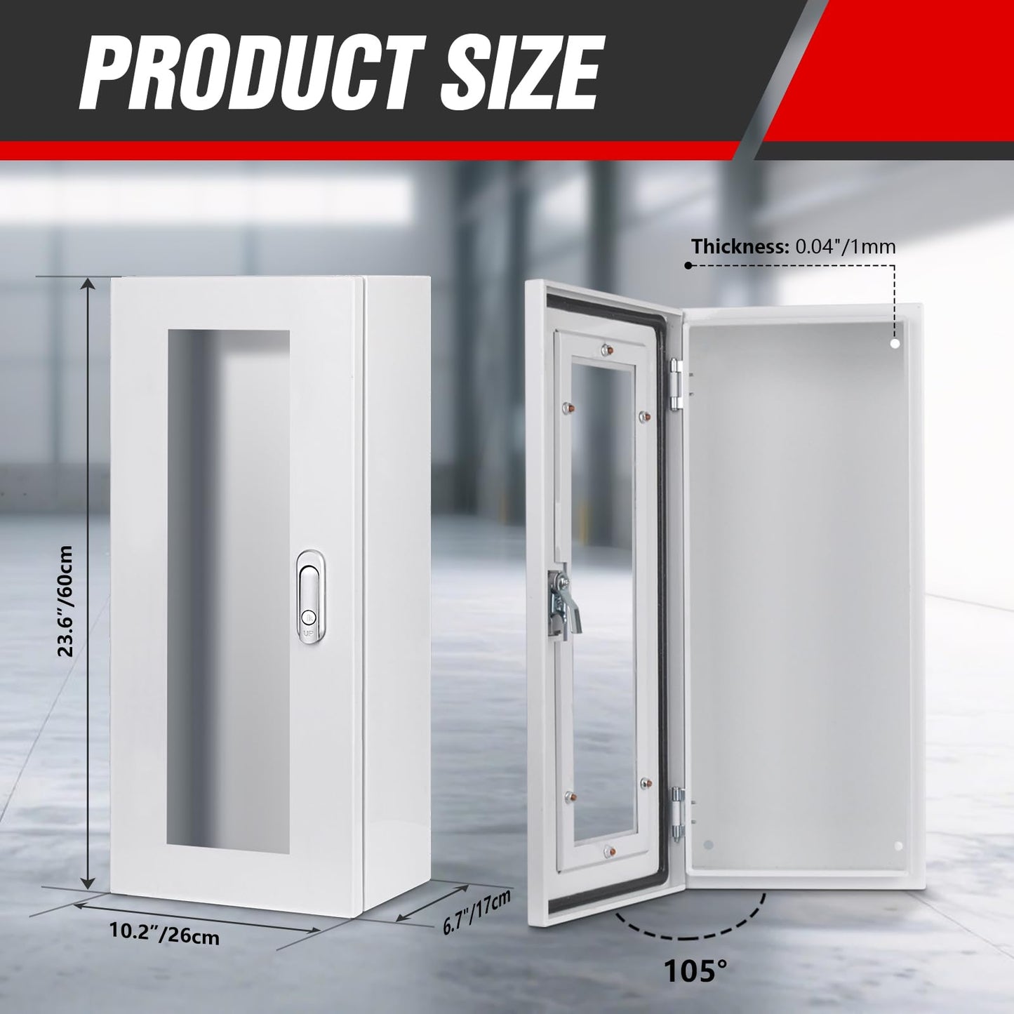 Fire Extinguisher Cabinet Wall and Surface Mount for 5-12 pounds Extinguisher, 23.6" H x 10.2" W x 6.7"D White Steel Fire Extinguisher Mount with Lock for Indoor Outdoor, with Full Clear Acrylic Door