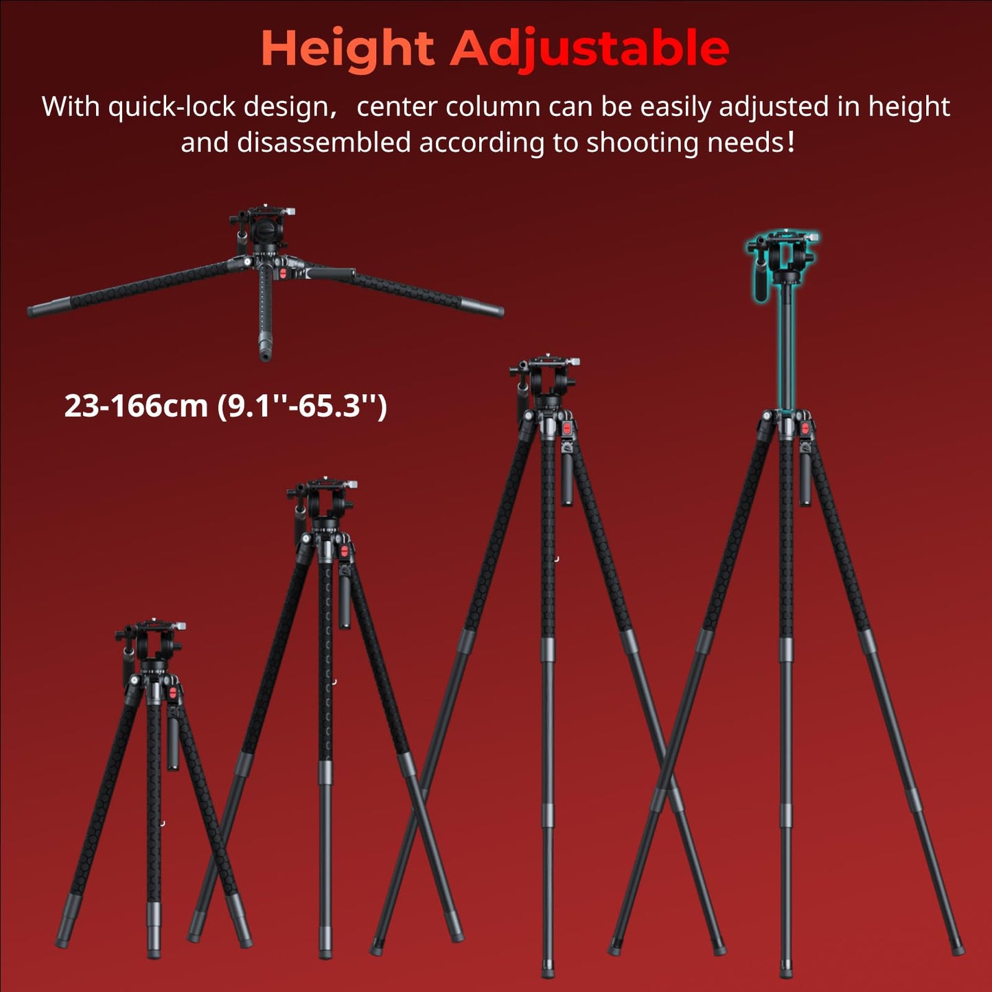 SMALLRIG x Potato Jet TRIBEX SE Hydraulic Aluminum Camera Tripod, with Video Fluid Head, 6kg/13.2lb Load, Max Height 166cm, Professional Video Tripod for Interviews/Wedding/Landscape - 5305
