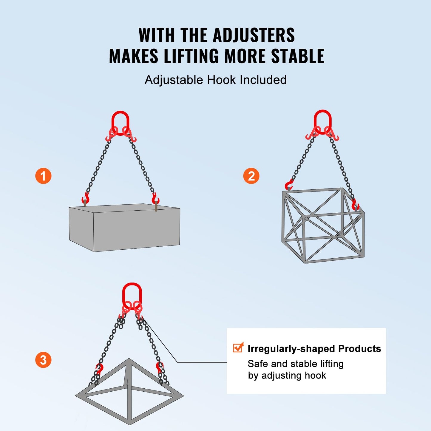 VEVOR Chain Sling, 3/8 inch x 6 ft Lifting Chains with Hooks, G80 Engine Chain Hoist Lifts, 11000 lbs/5 Ton Lifting Sling Chains for Engine Hoist, Engine Lift Chain with 2 Leg Grab Hooks and Adjusters