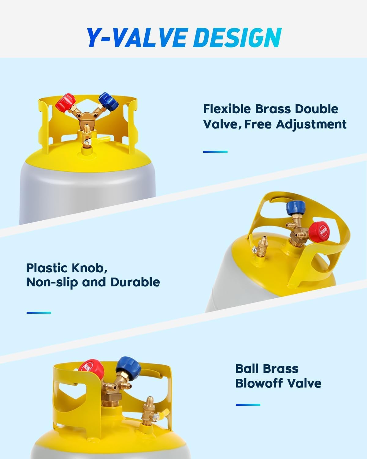 FAHKNS Refrigerant Recovery Tank 30 LB with 1/4 SAE Y-Valve Reusable Cylinder Tank Without Float Switch R12 R22, R134A, R410A etc Refrigerant Freon Recovery Tank Gray Yellow Gray Yellow