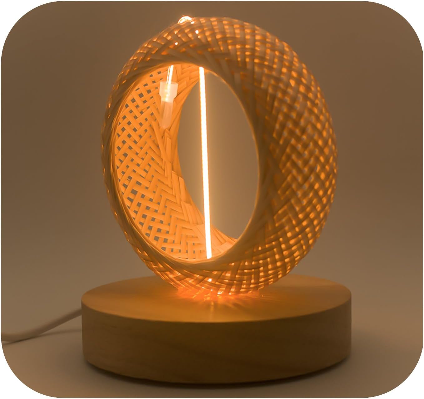 EDALOPLI Countertop USB Night Light Desk Lamp Boho Table Lamp Small Lamp Bamboo Lamp Bohemian Lamp Wooden Lamp Table
