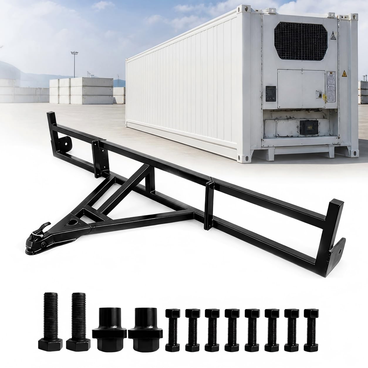 Shipping Container Tow Bar Kit - 14,000 LBS Heavy Duty Tow Hitch with Manganese Steel & Split Design for 20ft/40ft Containers (Tow bar for 100.2" Container)