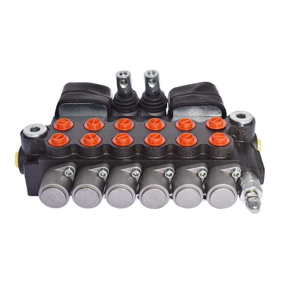 findmall 6 Spool 11GPM 3625PSI Hydraulic Directional Control Valve with 2 Joystick, SAE Ports Double Acting Valve for Small Tractors, Tractors, Loaders, Log Splitter