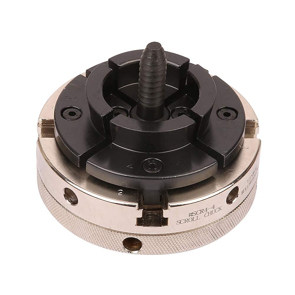 VINWOX 4INCH 4-Jaw Self-Centering Wood Lathe Chuck, 2" Round Jaw Mounted, 1"x8TPI thread & 3/4"x16TPI Adapter, T Allen Wrench, Screw Chuck, SCR4-4, Nickle electric Coating Body