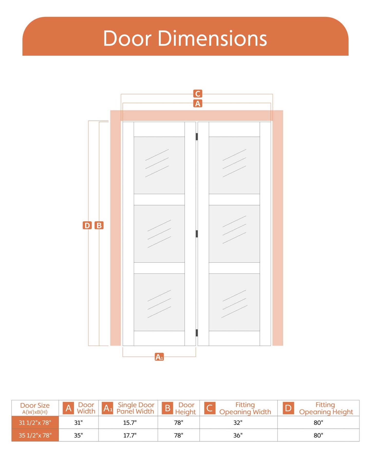 Bifold Closet Doors for 32"x 80" Opening, Tempered Frosted Glass Accordion Barn Door with Concealed Hardware Kit Included, Closet Door for Water-Proof PVC White Surface, Easy Install