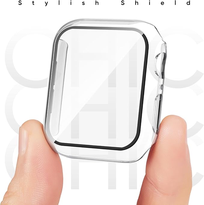 Compatible for Apple Watch Band 40mm 41mm and Case with Screen Protector, Soft Silicone Sport Strap Bands and Protective Cover with Tempered Glass for iWatch Series 9 8 7 SE 6 5 4
