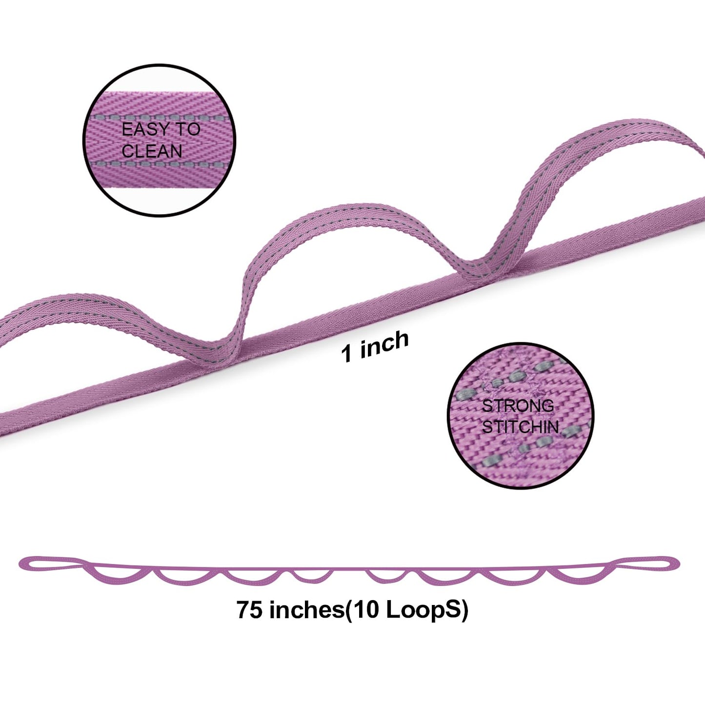 A AZURELIFE Premium Durable Cotton Stretch Strap with 10or12 Loops,, Non-Elastic Yoga Strap for Stretching, Multi-Loop Fitness Stretch Band for Physical Therapy, Yoga, Pilates&Dance (Purple - 12