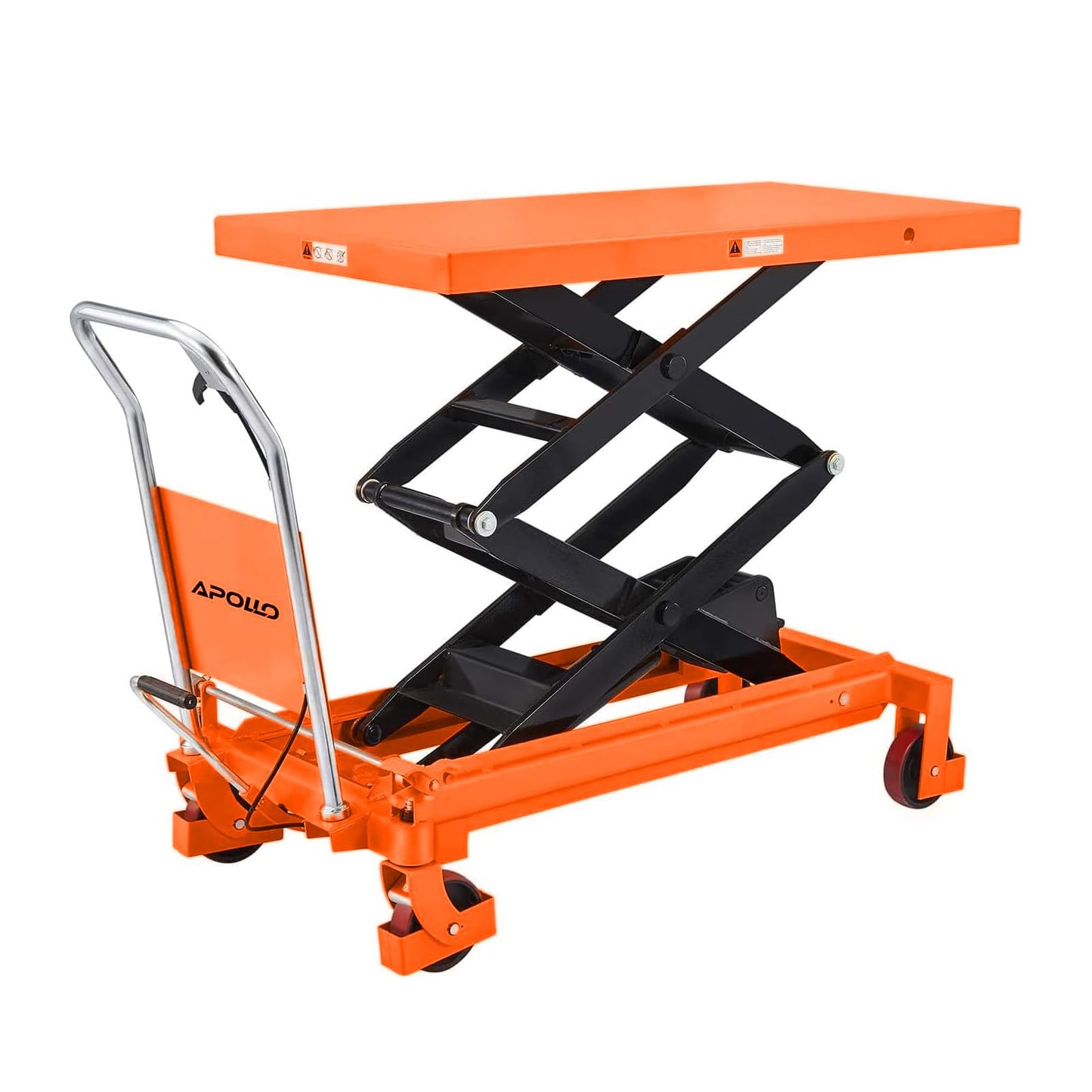APOLLOLIFT Hydraulic Lift Table Cart, 1760lbs Capacity 59" Lifting Height, Double Scissor Lift Table with 4 Wheels and Safety Back Guard for Material Handling and Transportation(Orange)