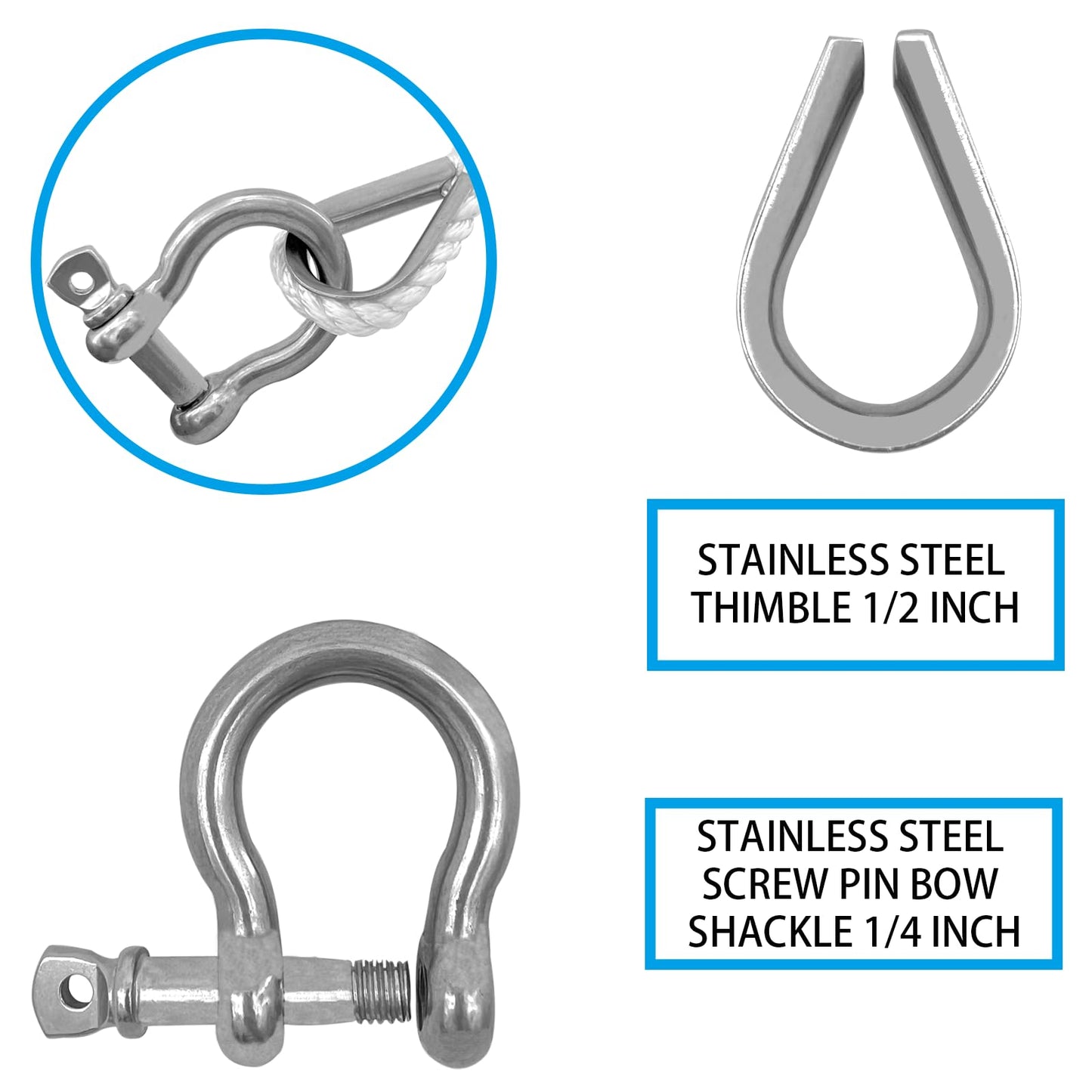 ISURE MARINE Solid Braid Nylon Anchor Rope (3/8" x 100') Anchor Line Boat Anchor Rope with Stainless Steel Thimble & Shackle