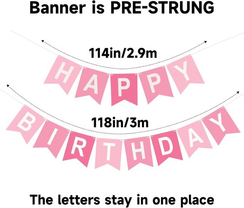 Happy Birthday Banner - Pre-Strung Party Decoration for All Ages | Pink Hanging Sign