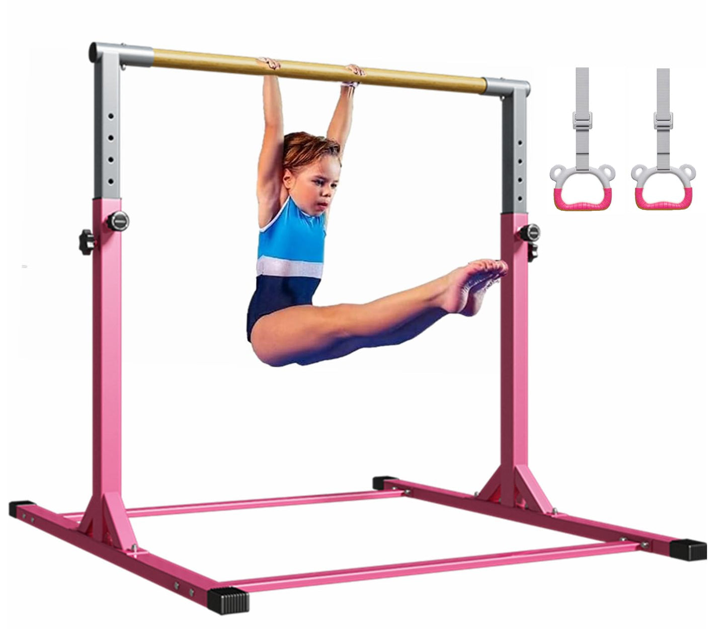 MEKETUM Gymnastic Kip Bar for Kids Training Horizontal Bars for Home Ages 3-15 Adjustable Height Non-Slip Gym Equipment Indoor with Rings