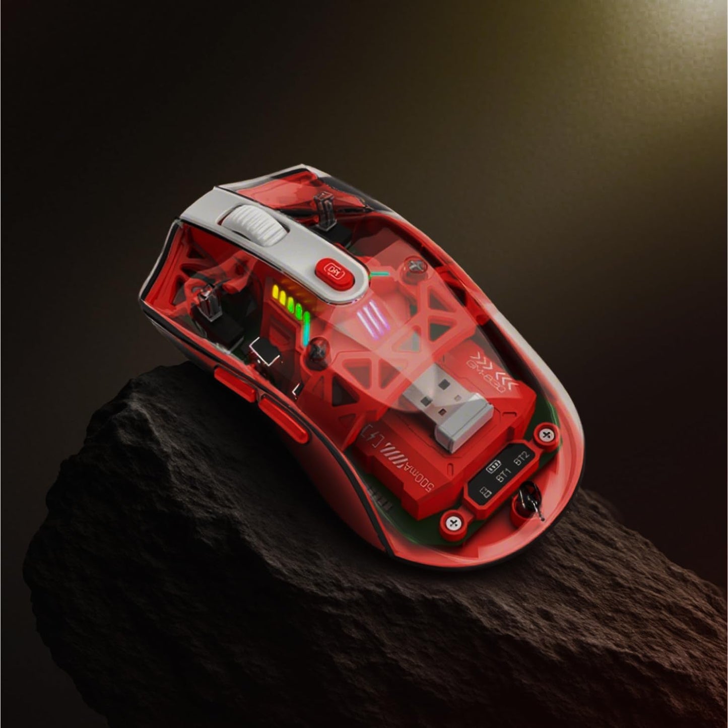 MKETech Electronics 2.4GHz, 830) Wireless Mouse with Transparent Shell and RGB Lighting, Dual-Mode Bluetooth