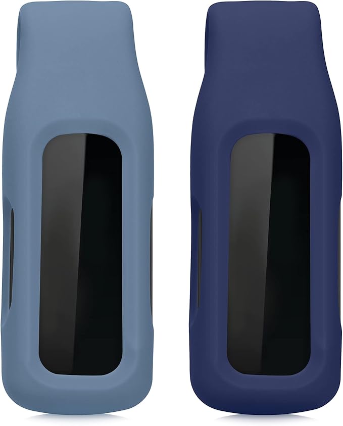 kwmobile 2X Clip Holders Compatible with Fitbit Inspire 3 / Inspire 2 / Ace 3 - Clip-On Holder Replacement Set - Black/Dark Blue