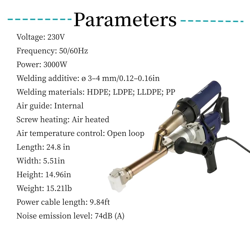 220V EX2 EX3 WELDY 3400W Handheld Plastic Extrusion Welding Machine kit Hot Air Plastic Welder Gun Vinyl Weld Extruder Welder Machine (EX3 extruder)
