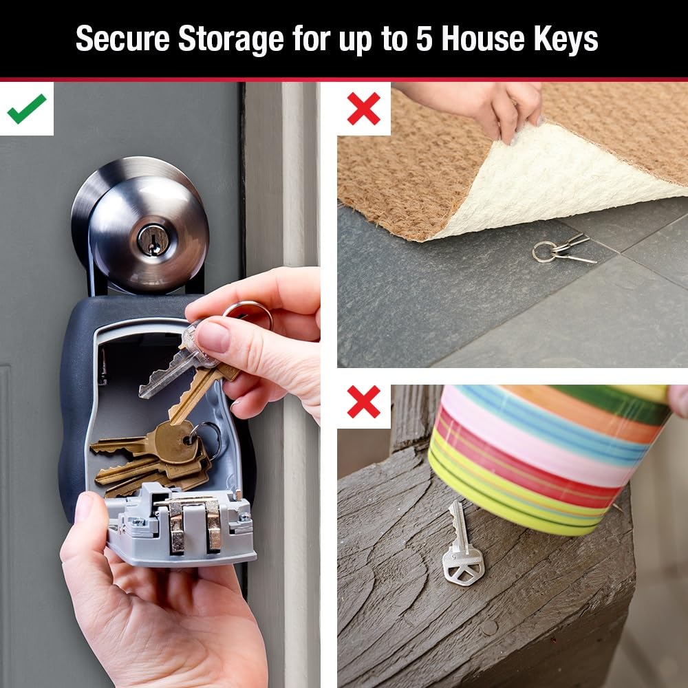 Master Lock Key Lock Box for House Keys – Outdoor Portable Combination Lockbox with Resettable 4 Digit Code, Weather Resistant Durable Metal Body, Holds 5 Keys, 5400D Black