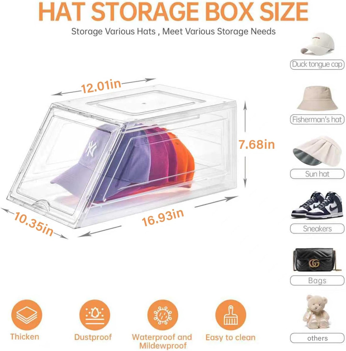 Skiennix Hat Organizer - Large Clear Baseball Cap Holder with Sliding Tray | 2 Pack, Holds 12 Hats