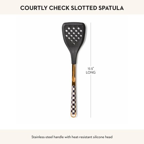MACKENZIE-CHILDS Slotted Kitchen Spatula, Silicone Spatula for Cooking, Black-and-White Courtly Check