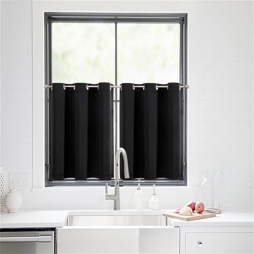 ChrisDowa Small Window Curtains - Grommet Thermal Insulated Room Darkening Panels (Black, 42 x 36 Inch)