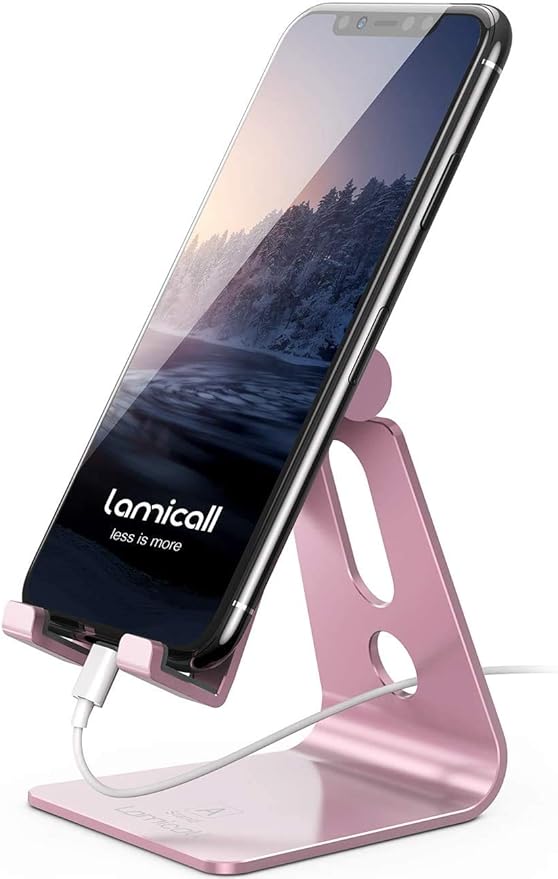 Lamicall Pink Phone Stand, Desk Accessories - Rose Gold Pink Cell Phone Holder, Office Decor, Office Desktop Accessories, Suitable for iPhone 16 15 14 13 Pro Max, 4-8'' Phone