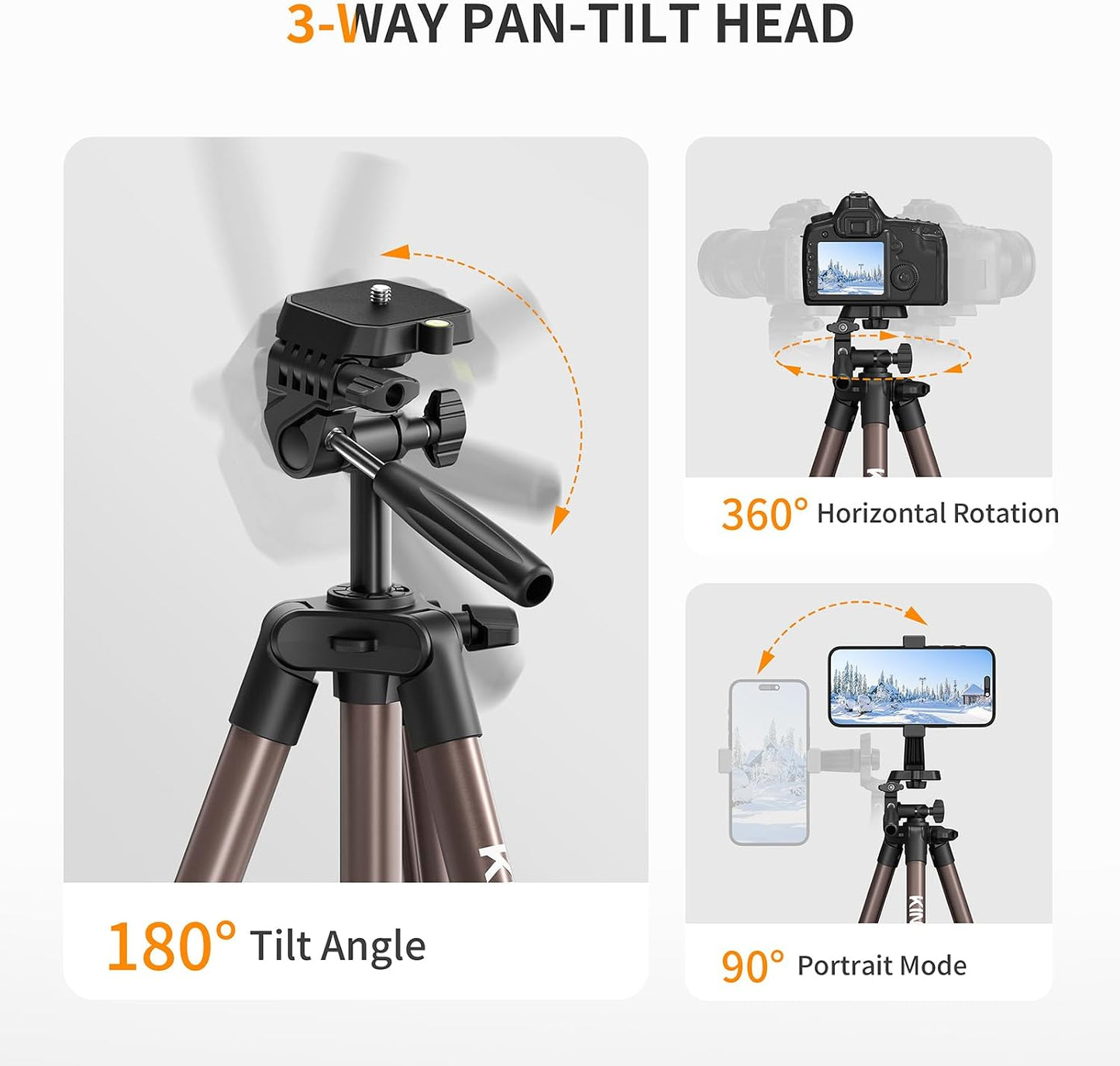 KINGJOY 71" 3-Way 6.6LB Camera Tripod, Lightweight Travel Tripod with Wireless Remote, Cold Shoe Phone Mount, Pan Head