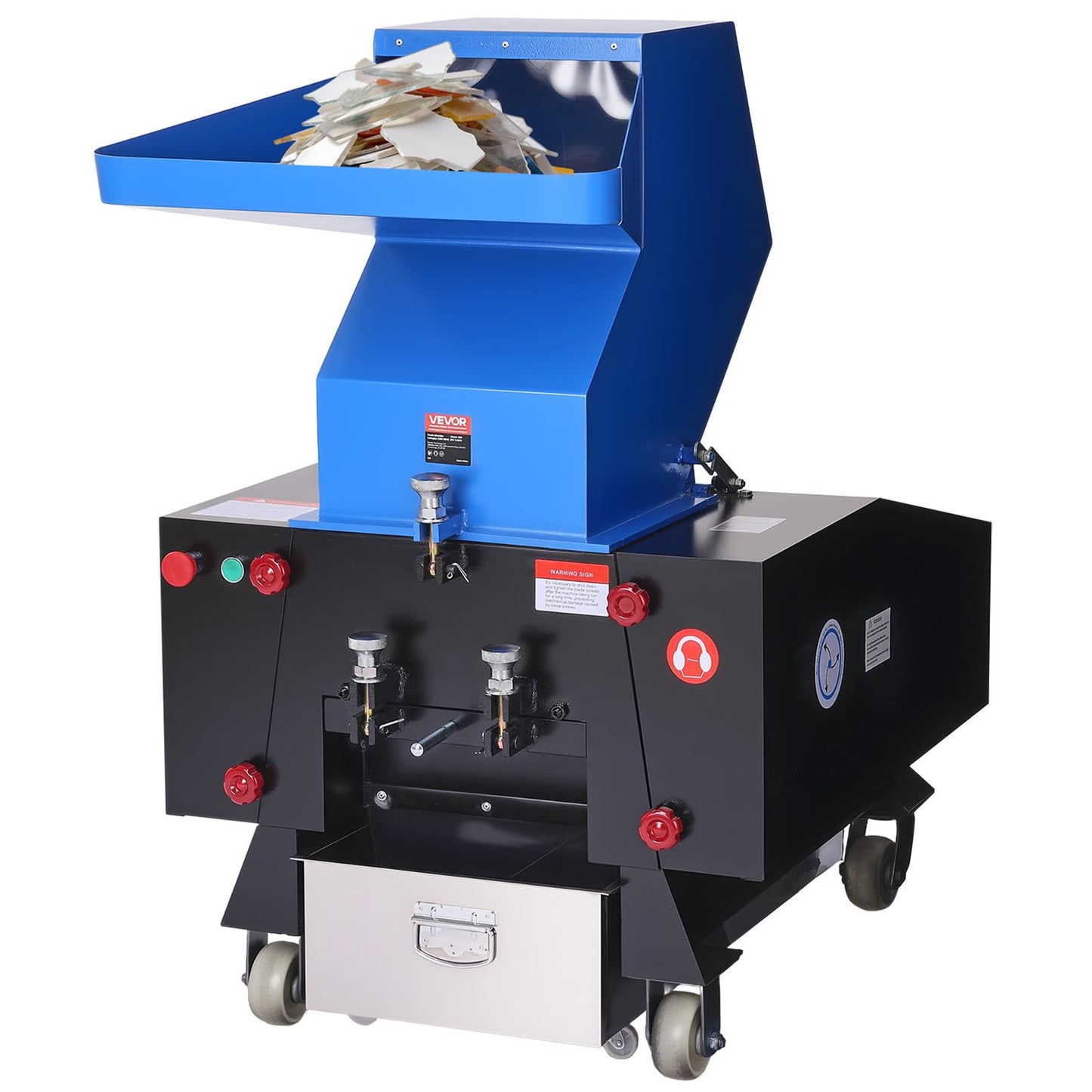 VEVOR Plastic Shredder Crusher, 5.5HP/4.0KW Plastic Grinder Granulator, 150-200kg/h Capacity Pulverizer Recycling Machine with Wheels, SDK-11 Blade & 8mm Mesh for PVC PTFE (220V 60Hz 3-Phase)