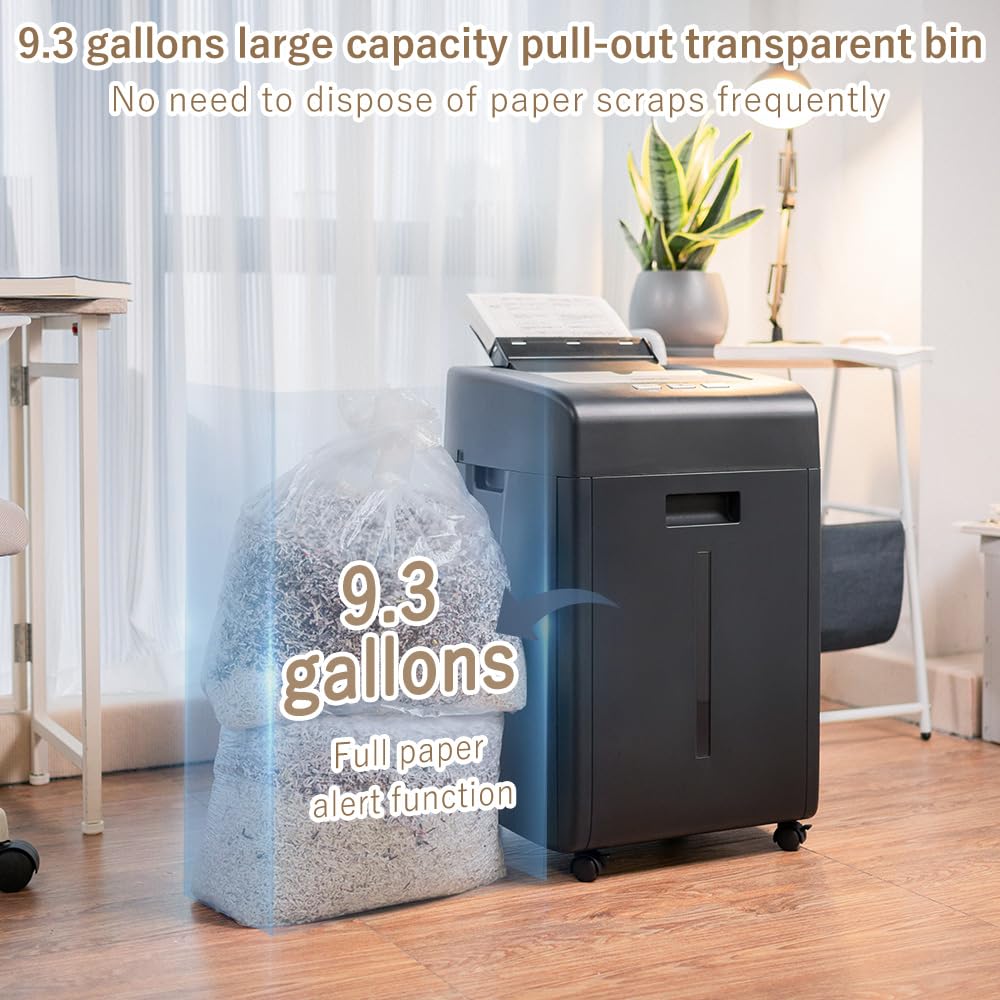 Effeluviate Commercial Autofeed Paper Shredder: 200 Sheets P-5 Micro Cut Shreds CDs/Cards/Staples 60-Min Continuous Run Anti-Jam 9.3 Gal Bin Quiet Heavy Duty for Home Office School Business - Black