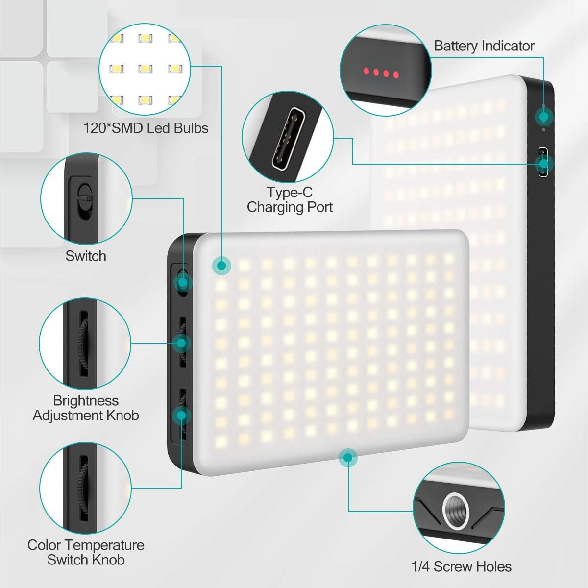 VIJIM VL120 120 3200K-6500K Dimmable, CRI95+, 3100mAh LED Video Light on Camera, Mini Rechargeable LED Photography