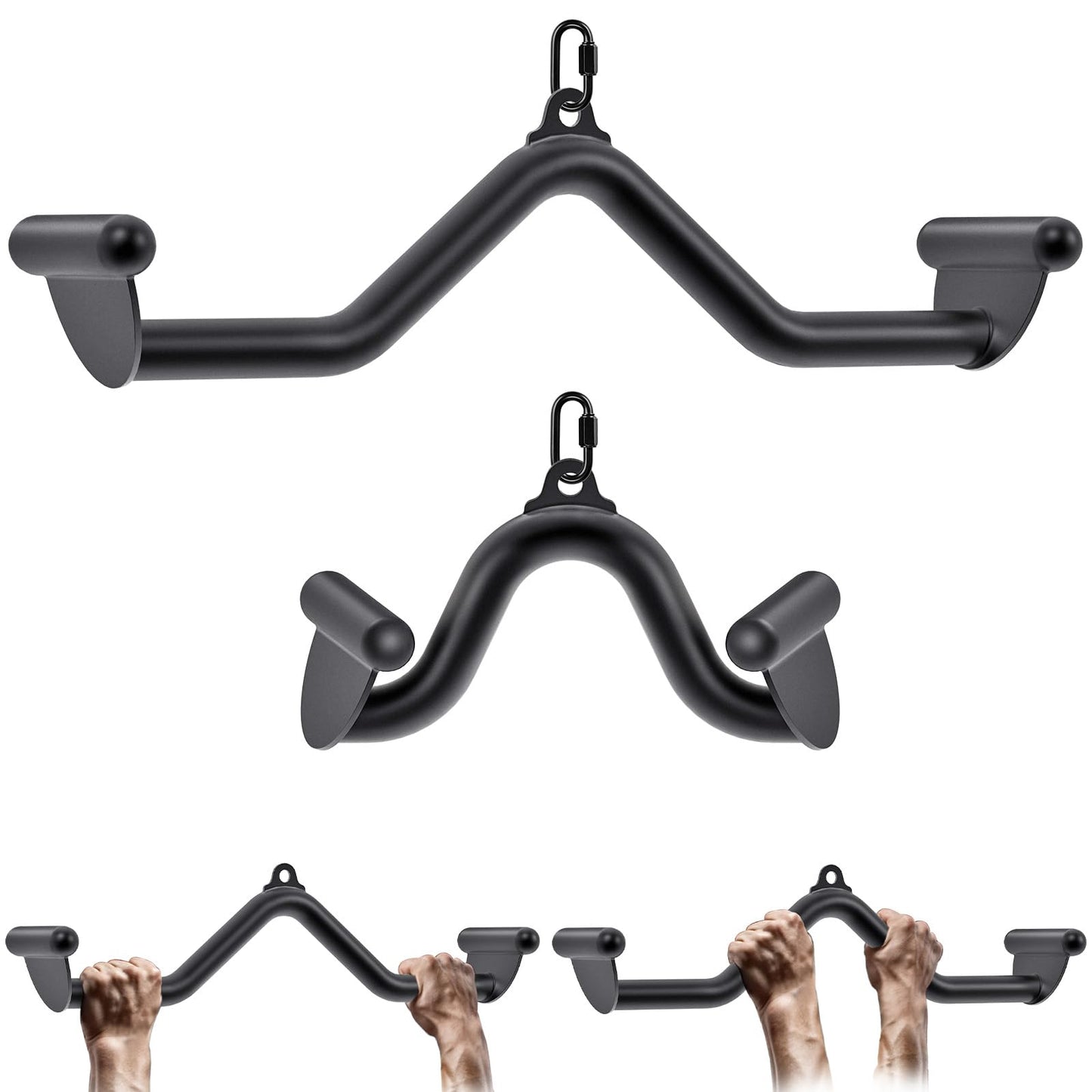 Kipika LAT Pull Down Bar for Cable Machine - Heavy Duty Steel T and V Cable Attachment With Quick-Connect Buckle - Back Tricep Strength Training Handle for Home Gym - 12" and 24"