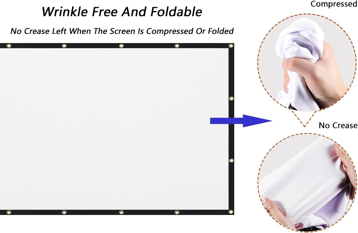 Mdbebbron 150 inch 16:9 Projection Screen Foldable Anti-Crease Portable Projector Movies Screen for Office Home Theater
