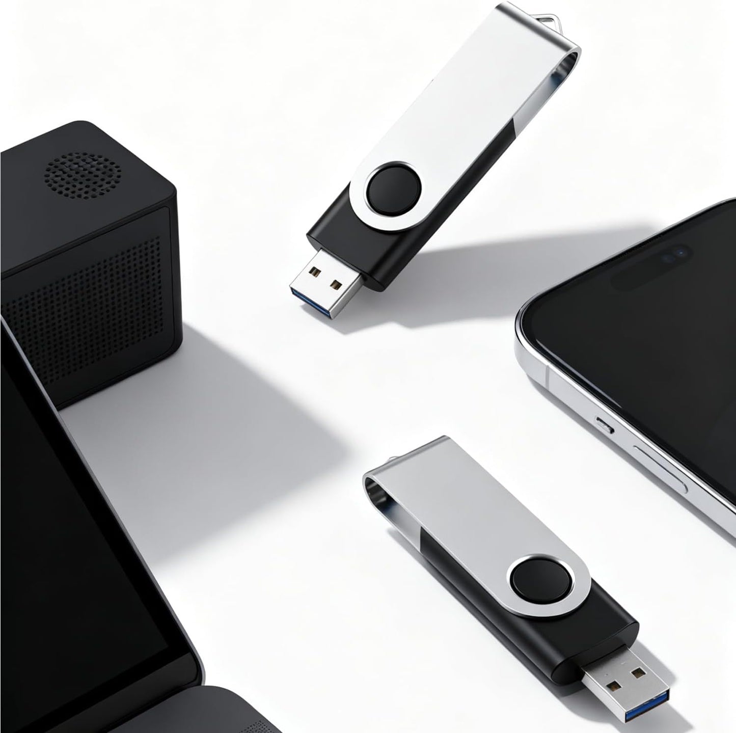 Bliksem 3 Pack 64GB 2.0 360 Black(3-Pack 64GB) USB Flash Drive with Type C Adapter and Storage Box USB High Speed Metal