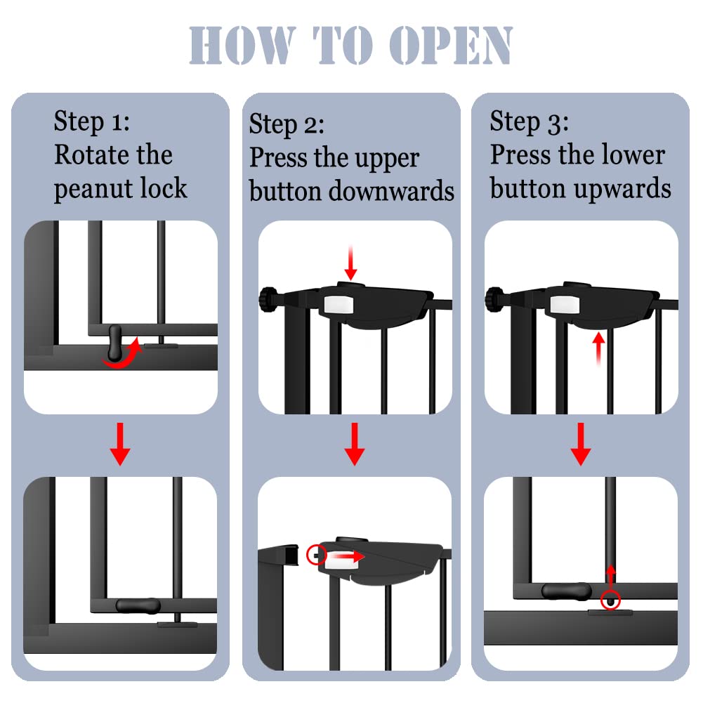 DEARBB Triple Lock Baby Gate for Stairs Doorways and House 31" to 86" Extra Wide Pressure Mounted Easy Walk Through Auto Close Safety Pet Gate Black 49.21-67.32"