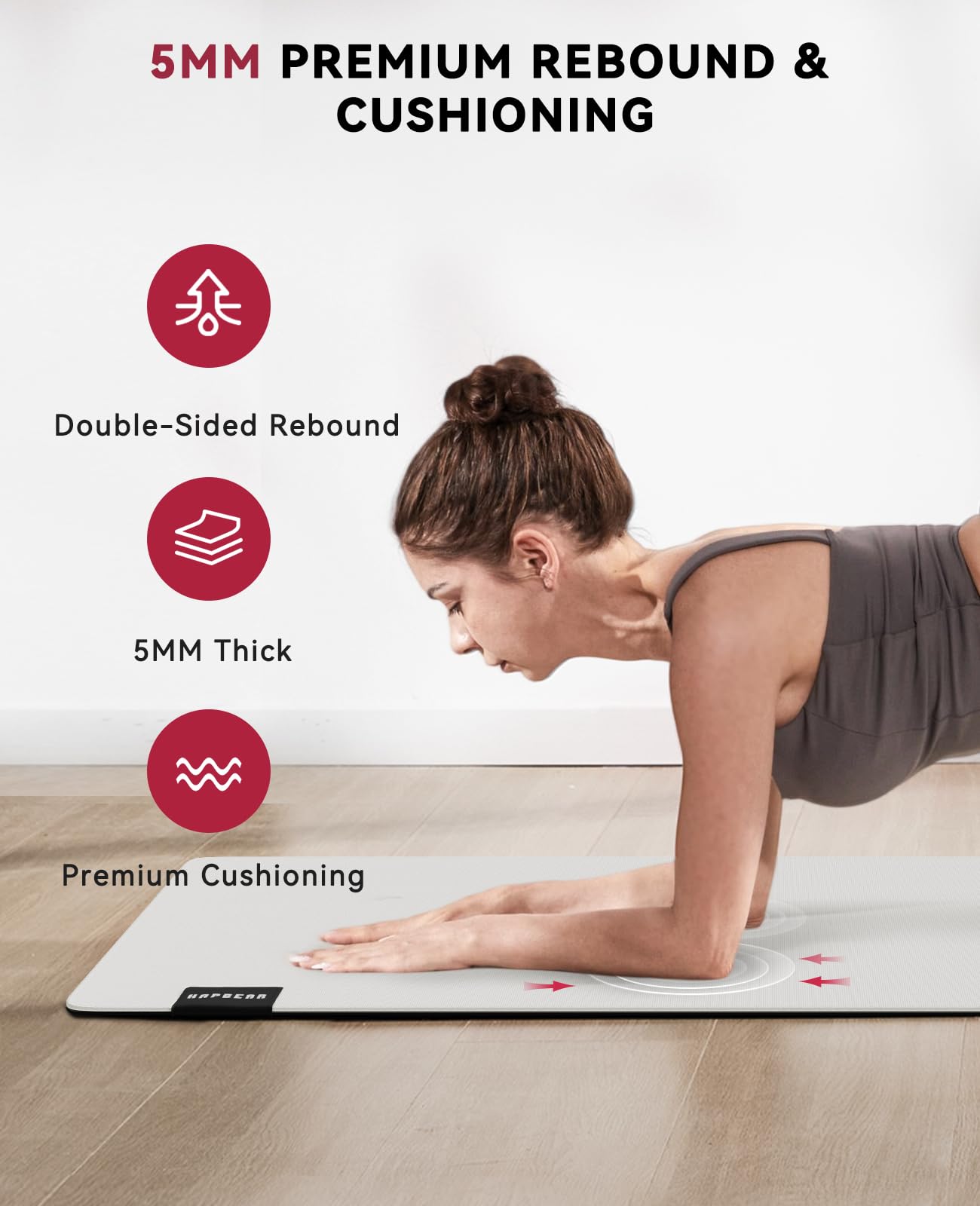 HAPBEAR Large Yoga Mat - 72"×30" Double-Sided Rubber Exercise & Workout Mat - Non-Slip Textured Surface - 5mm Thick Cushioned for Joints - Shock-Absorbing for Yoga, Pilates - Bonus Oxford Bag