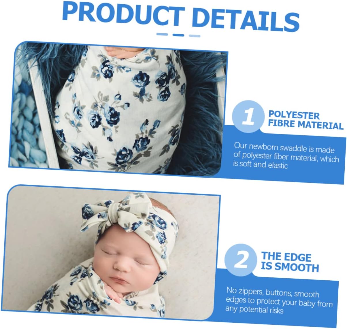 TAKESH 2 Sets DIXII Hair Band Receiving Blanket Newborn boy Clothes Floral Suit Photo Props Swaddle wrap Infant
