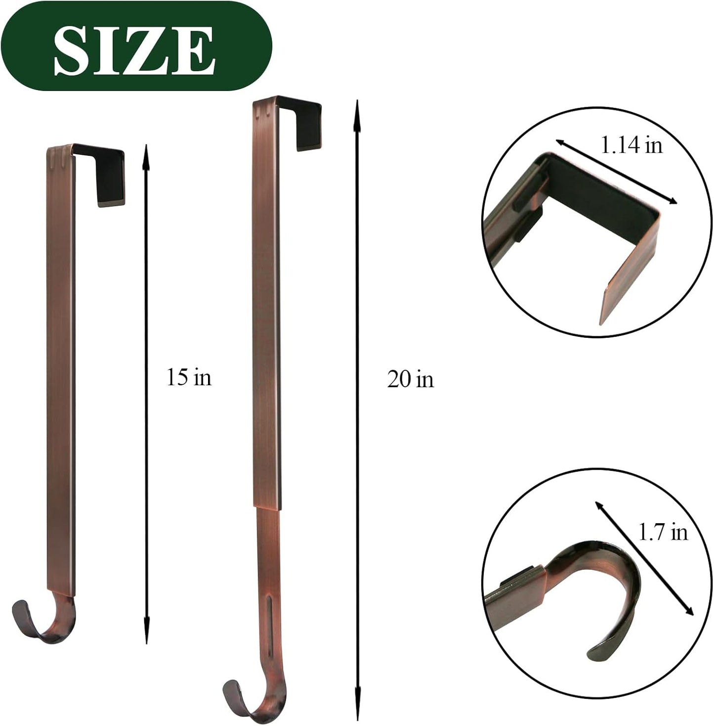 ZMCINER Wreath Hanger - Adjustable 15 to 25 Inch Hook for Front Door | Supports 20 lbs - Bronze Finish