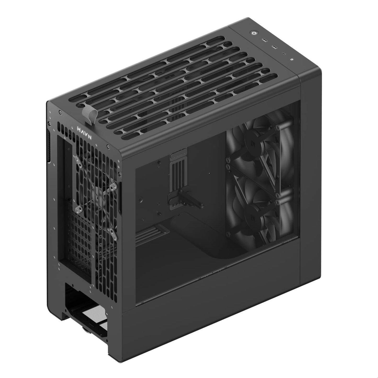 HAVN BF 360 Flow High Airflow ATX Mid Tower PC Case, Semi-Open SGCC Steel Frame, SimpliCable Cable Management, 2X 180mm Fan, 1x 140mm Fan 360mm Radiator Mounts, Magnetic Panels – Black