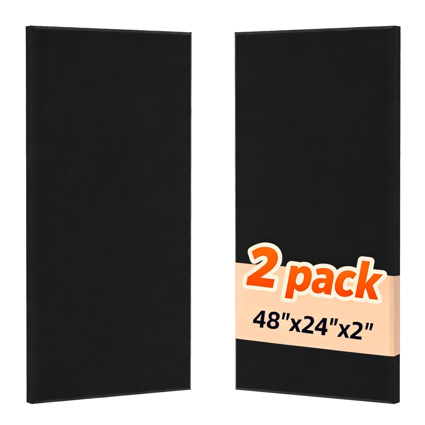 FAHKNS Sound Absorbing Acoustic Wall Panels: 48"x24"x2" Fiberglass Soundproof Wall Panels,Large Fabric Wrapped Noise Reducing Sound Insulation Panels(Black,2 Pack)