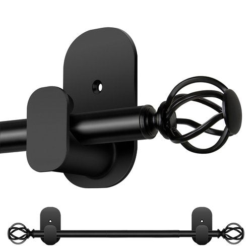 Curtain Rods No Drilling 48 to 84 Inch, 5/8 Inch Diameter No Drill Drapery Rod Set with Adhesive Brackets and Twiested Cage Finals, Bedroom Apartment Renter Friendly, Black