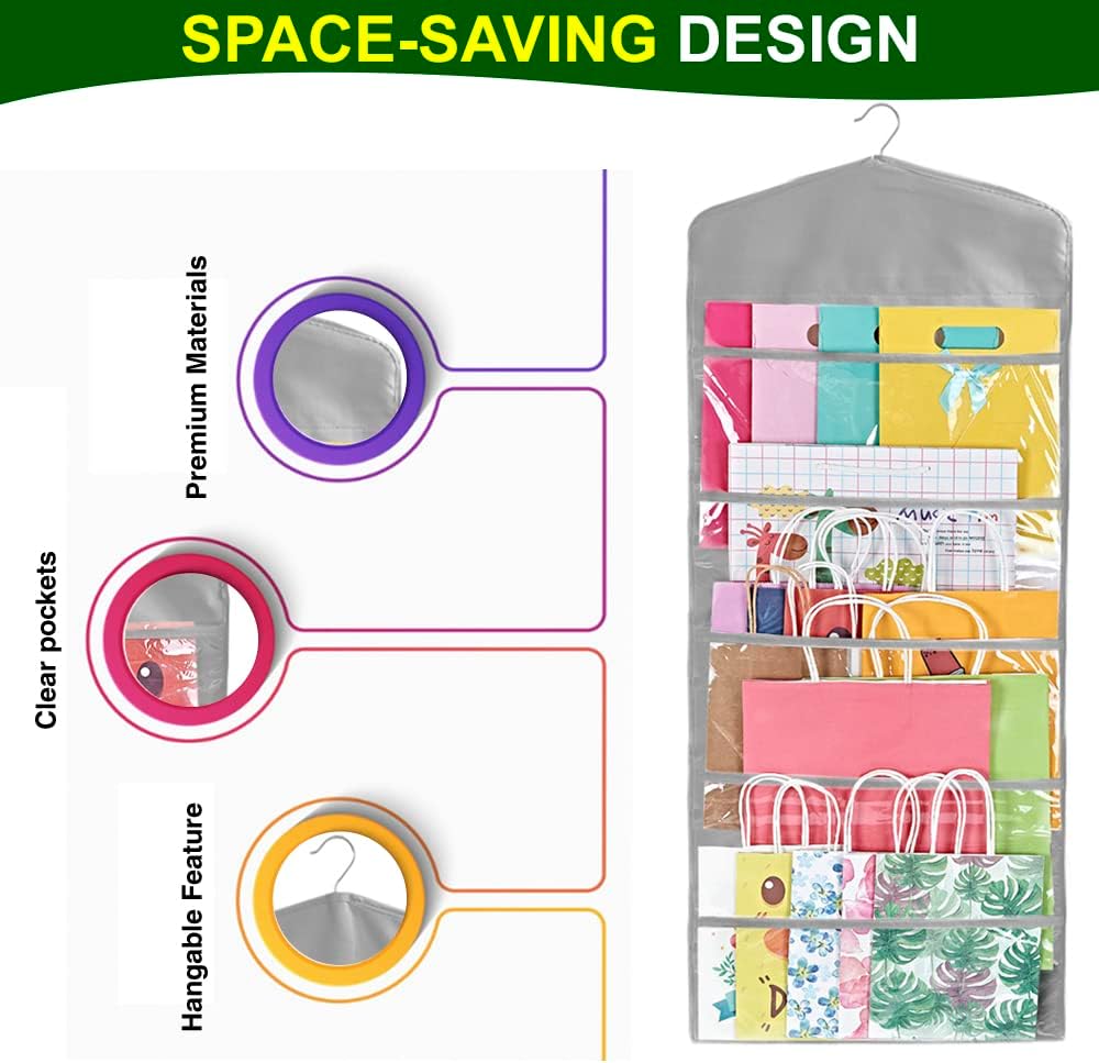 ProPik Gift Bag Storage Organizer - Double-Sided with Multiple Pockets | 38 x 16 Inch PVC (Gray)