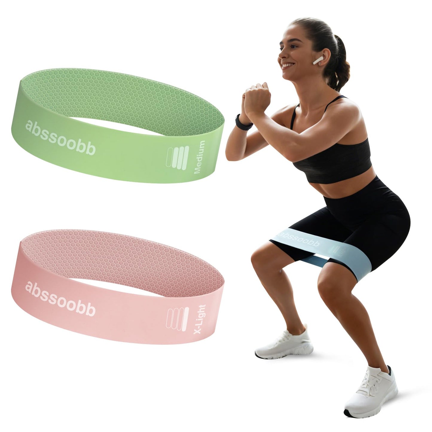 Abssoobb Silicone Resistance Loop Bands Latex-Free No-Slip Glute Booty Bands 2-Pack for Physical Therapy, Post-Op, Yoga, Pilates, Workout & Stretching