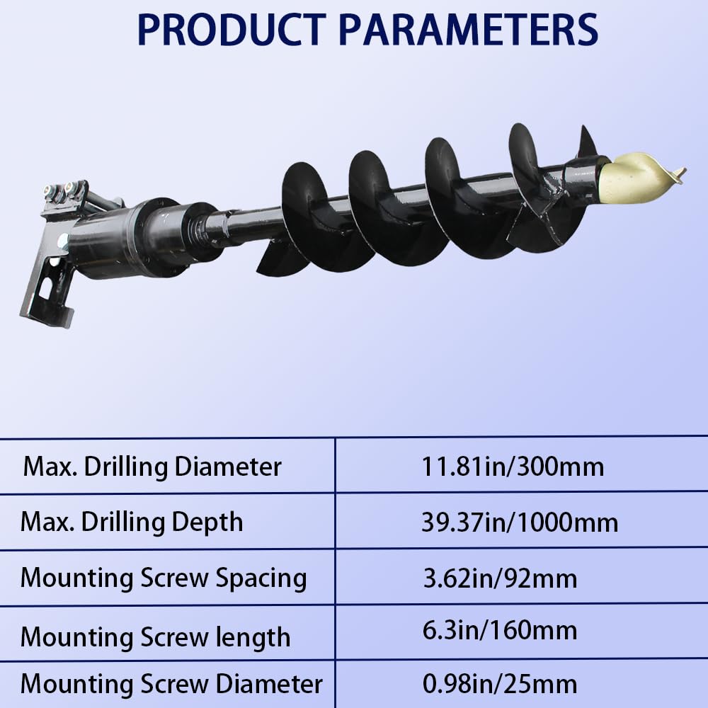 ATTACHXPRO Mini Excavator Auger Drill Attachment For 0.8 to 1.5 Tons Diameter 200mm with 2 Hydraulic Hoses,or Digging Holes, Drilling Pilesf Planting (200mm+300mm)